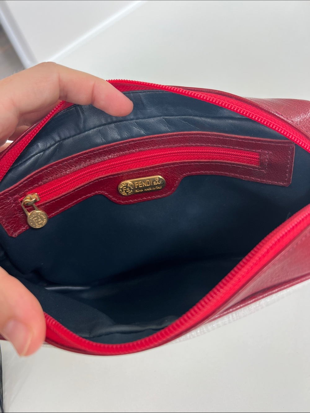 Vintage FENDI Roma 1925 colorblock red white and navy blue camera bag NO strap - Picture 13 of 16